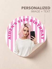 Stiker Ulang Tahun Potret Kustom yang Dipersonalisasi, Stiker Foto Bulat Lucu dengan Gambar Anda, Berbagai Ukuran, Dekorasi Pesta Ulang Tahun Unik, Label Suvenir untuk Tas Bingkisan, Kotak Hadiah, Gelas, Botol, Undangan, Ulang Tahun ke-18, 21, 30, 40, 50, 60 - MultiWarna - View 1