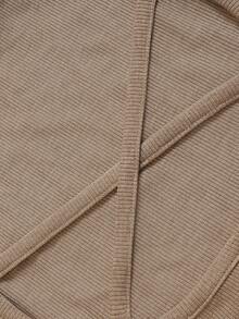 DONICY Women's Oat Ribbed Boat Neck Flare Sleeve Fitted Crop Knit Top, Stretch Basic Long Sleeve Layering Tee For Daily Wear - Khaki - View 4