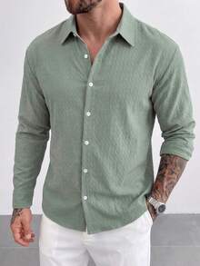 Kemeja Lengan Panjang Pria Warna Polos Kasual Serbaguna untuk Pemakaian Sehari-hari - Mint Green - View 1