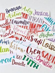 1-15pcs Customized Text Stickers And Personalized Labels, Custom Decal Stickers, Name Stickers, DIY Gifts, Customizable Holographic Name Stickers For Water Bottles, Customized Text Glitter Name And Word Stickers, Autumn Home Refresh, Home Harmony, Office Decor - Multicolor - View 3