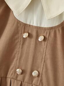 bearleader 3-7 Years Old Girls Academy Style Dress, Lapel Patchwork Long Sleeve Spring/Autumn Outfit - Khaki - View 5