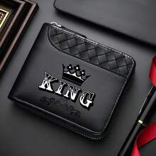 KING Crown Print Men's Zipper Wallet,Multi-Card Slot,Coin And ID Integrated Short Wallet,PracticalGiftforMen,Boyfriend For Birthday Or Valentine's Day - Multicolor - View 13