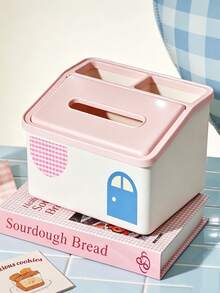 1/2pcs Multifunctional Tissue Box With Compartments, Cute Desktop Napkin Holder With Phone Slot, Plastic Dust‑Proof Tissue Storage Organizer For Desk Dressing Table Home Decor - Multicolor - View 14