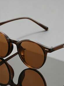 FIYLROG Simple And Retro Round Fashion Glasses With Olive Green Frame Design. Classic And Versatile, Perfect For Couples. Fashionable Eyewear. - Multicolor - View 6