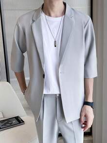 Men's 3/4 Sleeve Korean Style Casual Fashion Loose Fit Blazer Jacket - Light Grey - View 5