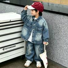 Boys' Toddler Autumn Denim Jacket & Pants 2 Pieces Set, Suitable For Daily, School, Outdoor, Casual Wear - Blue - View 3