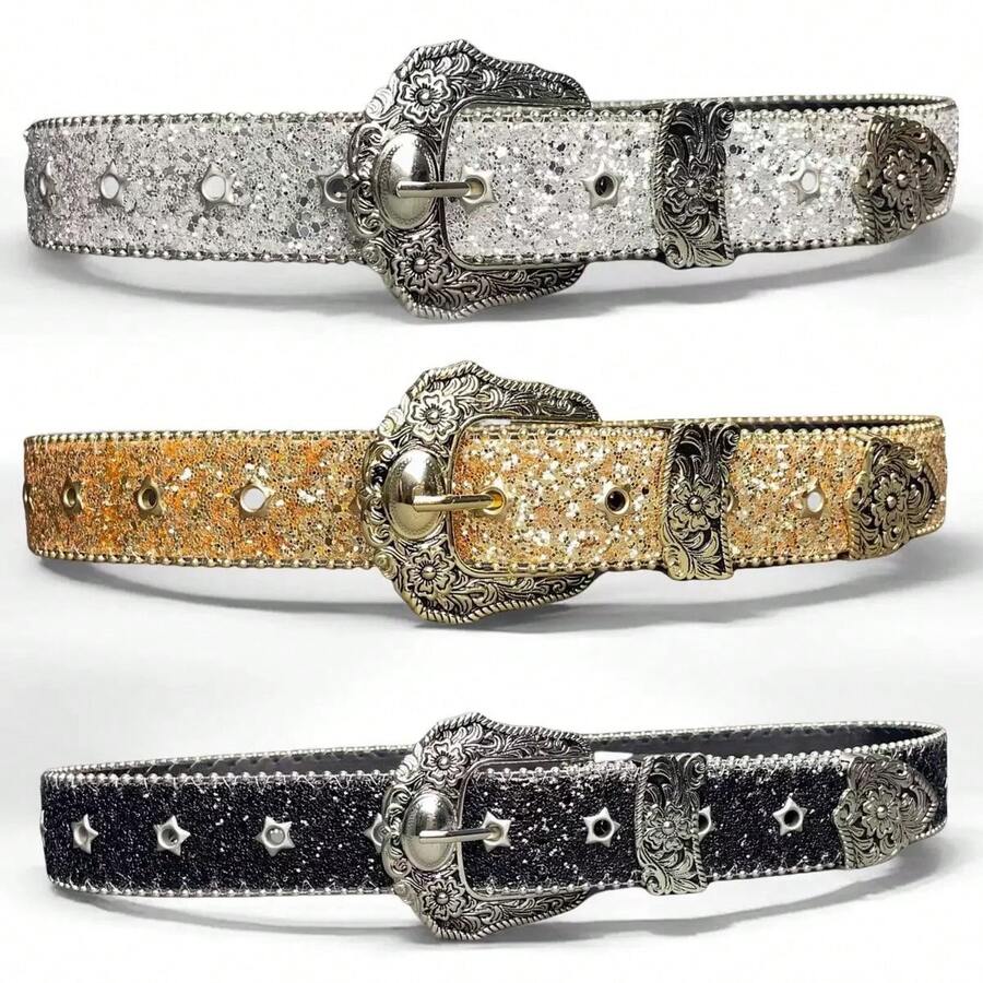 1 Piece Western Cowboy Style Belt - Gold - View 1