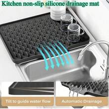 Universal Silicone Sink Mat, Water Flow Guide, Dish Drying Mat, Heat Resistant, Wear-Resistant And Durable, Suitable For Kitchen Drainage And Garden Drainage - Grey - View 4