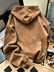 Women's Vintage Mineral Wash Hooded Sweatshirt, Fashion Leopard Face Graphic Print Loose Fit Drawstring Drop Shoulder Casual Sweatshirt - Brown - View 2