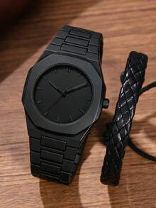 SOKI SOKI 1pc Men's Watch, Women's Watch, Black Strap Quartz Watch, Sports Casual Fashion Innovative Design, Adjustable Strap, Round Dial, Paired With Leather Cord Set, Suitable For Various Occasions Such As Festivals, Parties, Weddings, Back To School, Christmas, Thanksgiving, Halloween, Easter, Etc., (Watch Box Not Included) - Black - View 5