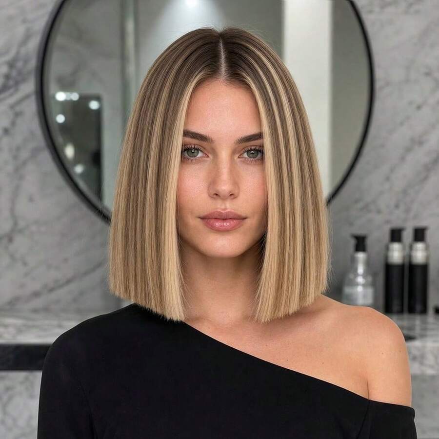 Honey Blonde Piano Highlight Short Bob Wig 13x4 HD Transparent Lace Frontal Human Hair Wigs For Women Salon Color Hair 150% Density Ombre 4/27 Straight Glueless Wear And Go Wigs Cheap Highlight 12inch Colored Bob Wig Pre Plucked With Baby Hair Around
