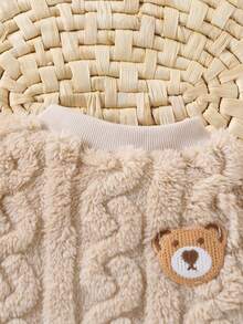 Autumn/Winter Jacquard Plush Cute Pet Cat/Dog Sweatshirt, Adorable Bear Embroidery, Ribbed Collar And Cuffs, Comfortable For Outings - Apricot - View 4