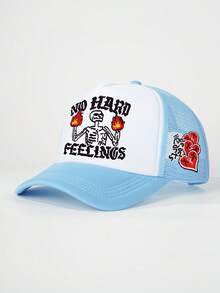 1pc 2026 New Breathable Mesh Cap, Flame Skull Rose Heart Embroidery Design, Suitable For Summer Outdoor Entertainment, Fashionable Outfit - Fire Skull - View 6