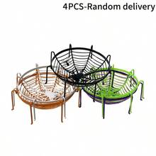 4pcs Halloween Round Storage Baskets Desktop Decorations Spider Web Style Storage Baskets For Halloween Parties, Evening Gatherings, Tabletop Ambiance, Random Colors - Multicolor - View 1