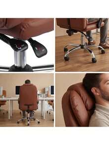 Office Chair With Adjustable Height, Brown Faux Leather Upholstery, PPU Foam Padding, High Backrest With Lumbar Support, Padded Armrests, Swivel Base And Polyurethane Wheels For Home Office, Study And Desk Work - Brown - View 2