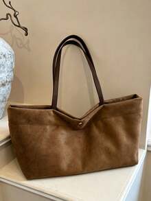 Simple And Relaxed Shoulder Tote Bag, Exquisite Buckle Details, Large Capacity Design, Suitable For Daily Shopping, Work, Short Distance Travel - Brown - View 13