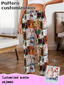 Printstory Customized Women's Pajama Pants, Print Any Pattern, Personalized Face Pajamas, Custom Gift For Family And Friends - Black - View 1