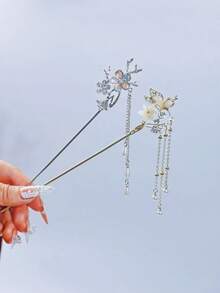 2PCS Bow & Floral Starry Sky Print Vintage Bohemian Elegant Palace Style Zinc Alloy Bridal Hair Sticks Suitable For All Seasons - Multicolor - View 10