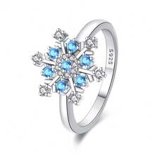 Vectoflux S925 Sterling Silver Women's Snowflake Ring Classic Engagement Wedding Jewelry - Baby Blue - View 9