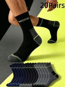 1/10/15/20/30 Pairs Men's Mid-Calf Work Socks, Reinforced Heel And Toe, Ribbed Mid-Calf Socks, Printed With Work-Themed Letter Pattern - Multicolor - View 17