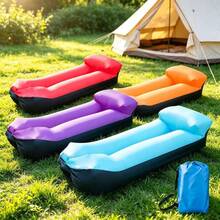 1pc Outdoor Slouchy Inflatable Sofa Single Person Portable Inflatable Bed Camping Foldable Air Sofa Beach Nap Lounge Chair - Multicolor - View 1