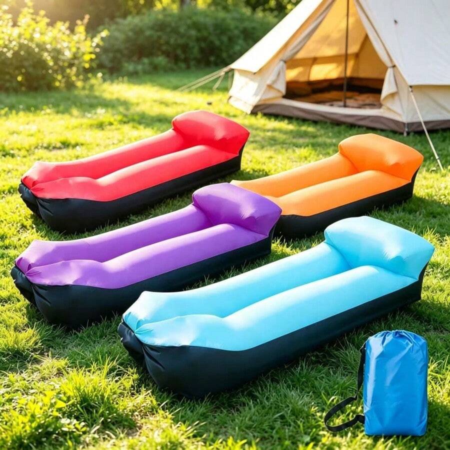 1pc Outdoor Slouchy Inflatable Sofa Single Person Portable Inflatable Bed Camping Foldable Air Sofa Beach Nap Lounge Chair - Multicolor - View 1