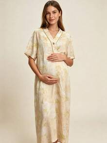 Hart & Haze 1pc Women V-Neck Comfortable Maternity Nightgown, Summer - Apricot - View 3