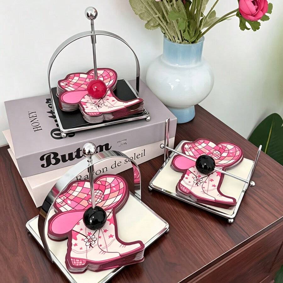 20/40/100pcs Disco Cowboy Boots Hollow Design Colorful Disposable Party Napkins, Pink Cowgirl Boots Print Decorative Napkins, Western Popular Music Theme Tableware, Suitable For Theme Birthday Party Decoration - Multicolor - View 1
