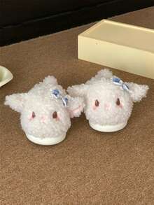 XIXITIAO Soft Cute Sheep Winter Closed‑Toe House Slippers, Warm Plush Bow Decor Sheep Indoor Slippers - White - View 2