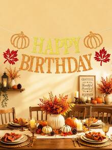 Pumpkin Happy Birthday Banner, Autumn Maple Leaf & Pumpkin Thanksgiving Birthday Party Decorations - Multicolor - View 4