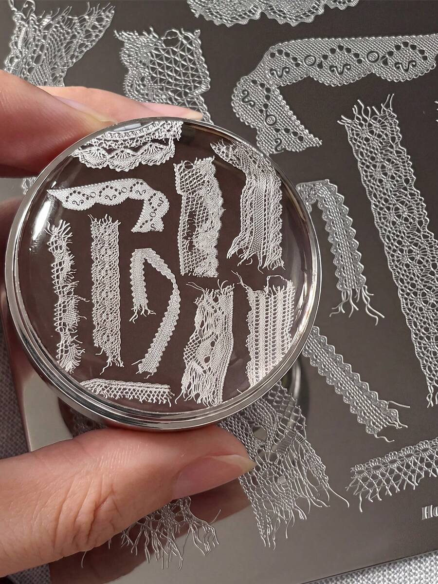 1Pc Vintage Lace Ribbon Nail Stamping Plate 3D Metal Nail Art Template With Assorted Fringed Mesh Knit Lace Patterns DIY Manicure Printing Tool For French Style Press‑On Nails Acrylic Nails Salon Home Nail Decor - Multicolor - View 1