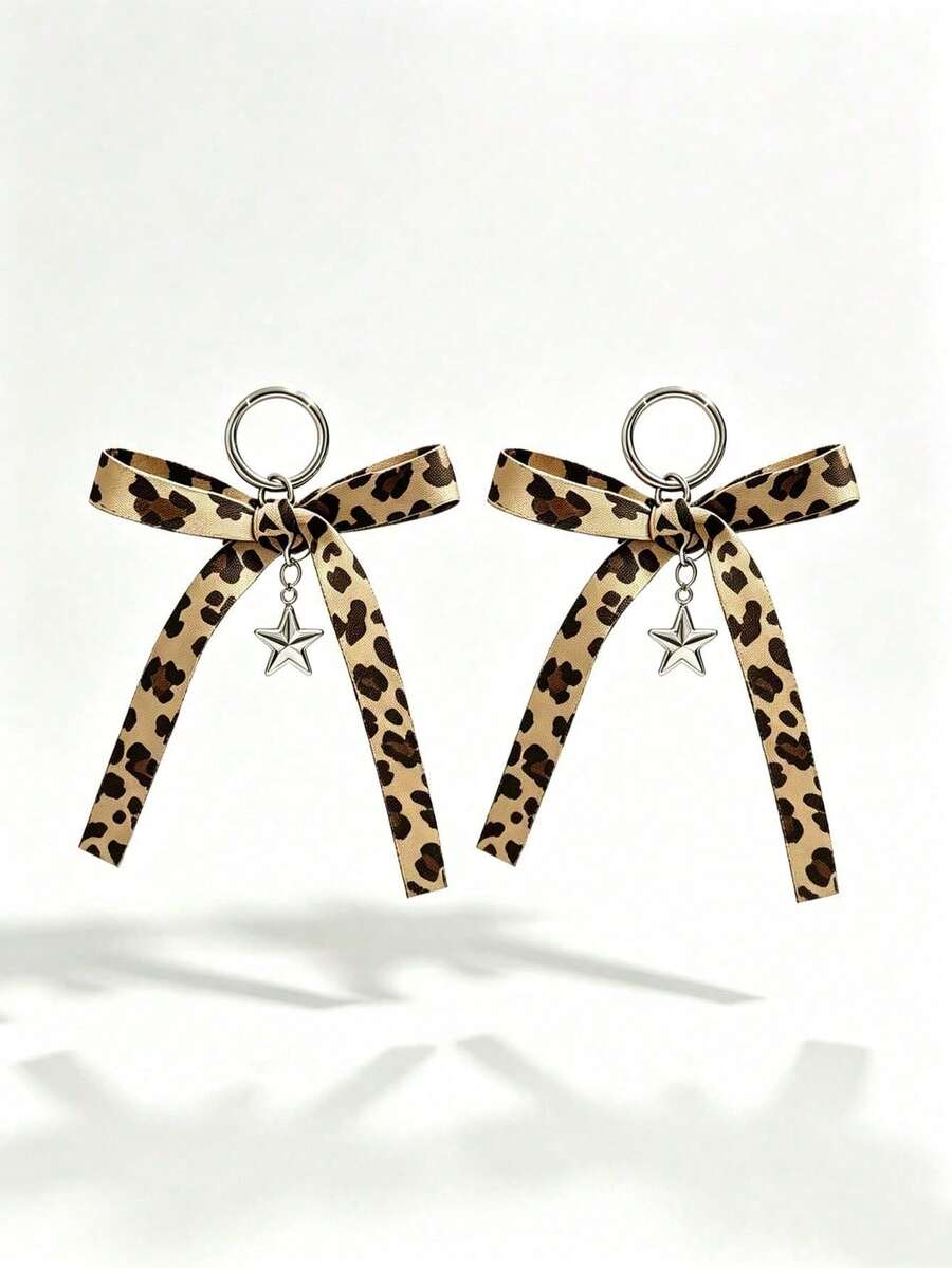 1 Pair American Vintage Leopard Print Bow Knot Personalized DIY Modification White Sneakers Board Shoes Wear-Resistant Decorative Replacement Accessories - Leopard Print - View 1