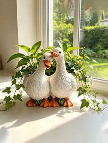 1pc Resin Couple Duck Home Decor Yard Balcony Small Flower Pot Planter - Regular Model - View 7