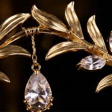 Gold Leaf Water Drop Crystal Rhinestone Forehead Hair Chain, Bohemian Greek Goddess Bridal Headpiece, Crown, Wedding Hair Accessory, Suitable For Ball, Party, Pageant - Multicolor - View 4