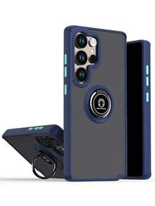 豪華一體式環扣半透明磨砂手機殼 + 尼龍繩，適用於 Galaxy S26Ultra S25Ultra S24Ultra S23Ultra S22Ultra S26Plus S26 S25Plus S24 S25，簡約全包防刮耐磨後蓋腕帶殼 - 藍色 - 查看 3