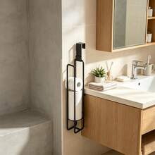1pc Modern Metal Hanging Toilet Paper Holder, 3-Roll Capacity Bathroom Storage Rack, No-Drill Easy Installation Toilet Paper Rack, Bathroom Cabinet Side Hanging Rack, Home Bathroom Toilet Paper Holder - Multicolor - View 2