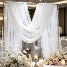 1pc White Pearl Embellished Sheer Fabric, Suitable For Table Runner, Ceremony Backdrop, Home Decor, Room Decoration, Birthday Party Decoration, Wedding Ceremony Decoration, Creating Romantic Atmosphere - Multicolor - View 17
