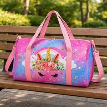 Floral Unicorn, Rainbow & Star Print Girls Children's Travel Bag, Pink Zipper Handbag With Top Handle And Shoulder Strap, Suitable For Dance And Camping - UNICORN-9 - View 3
