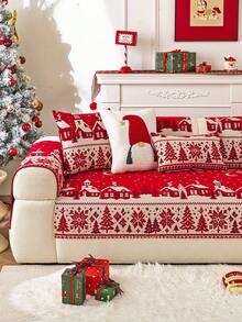 1 Stück rote verdickte Sofaabdeckung für Weihnachten und Neujahr, Jacquard-Sofapolster, warm und weich, haustierfreundlich, ganzjährig verwendbar, geeignet für Wohnzimmer, Schlafzimmer, Außenbereich, passend für 1/2/3/4-Sitzer Sofa - Rot - Übersicht 4