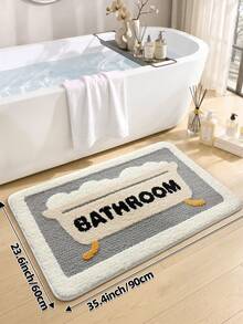 Flocked Bathroom Mat Alphabet Cartoon Design Anti-Slip Tpr Material Soft Water Absorbing Machine Washable Easy To Clean-1pc ,Room Decor - Multicolor - View 11