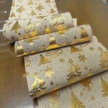 1PC Faux Linen Christmas Gold Foil Table Runner, Polyester Fabric, Christmas Table Decor, Winter New Year Scene Decoration Table Runner - Khaki - View 8