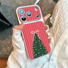 1pc TPU Pink Striped Christmas Tree Pattern Phone Case Suitable For Apple 17promax/17/16promax/15/13/12/11 Large Window Skin Full Coverage Anti-Fall Soft Shell Phone Protective Cover - Silver - View 1