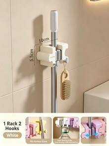 1pc Punch‑Free Mop Holder Wall Mount, Multifunctional Broom Organizer Rack For Bathroom Kitchen Home Storage,Bathroom Storage,Kitchen Accessories,Autumn Home Decor - Multicolor - View 10