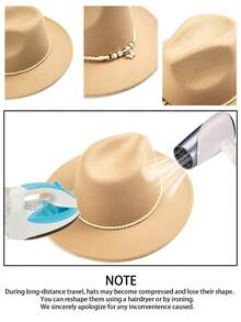 1pc Women's Wide Brim Felt Hat, Woven Rope & Pearl Pendant Decor Vintage Hat, Suitable For Party, Travel, Photography, Daily Wear - Top Hat - View 2