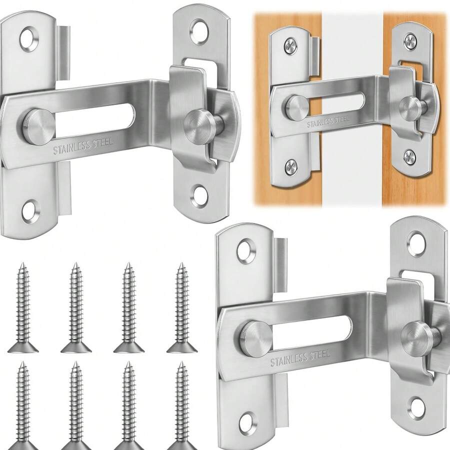 2pcs Brushed Stainless Steel Sliding Door Bolt Lock, Door Latch, Suitable For Garden Door, Window, Bathroom, Bedroom Sliding Door, Includes Installation Screws - DD - View 1