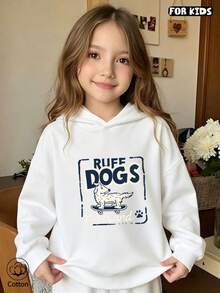 Children's Cartoon Dog Print Hooded Sweatshirt - Loose, Breathable And Comfortable, Suitable For Daily Wear In Spring And Autumn - White - View 3