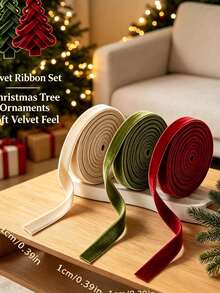 3 Rolls Velvet Ribbon, 1cm Wide, 500cm Total Length, Premium Christmas Ribbon For Christmas Tree Decoration, Gift Wrapping, Wreath Accents - Multicolor - View 6
