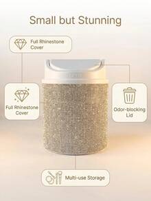 Desktop Cosmetic Trash Can With Rhinestones, Trash Organizer Swivel Lid Desktop Organizer For Dressing Table, Bedroom, Office Shine In The Sun - Multicolor - View 3