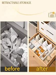 5PCS (1 Partition+4 Traceless Stickers) Adjustable Drawer Divider Set, Suitable For Storing Kitchen Utensils/Socks/Underwear/Desk Drawers, Adjustable Drawer Dividers, Heavy-Duty Plastic Retractable Folding Storage Box - Multicolor - View 5