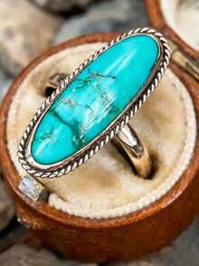 ZHIXUN 1pc Vintage Bohemian Style Inlaid Faux Turquoise Party Gift Jewelry Ring - Ring 4 - View 8